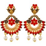 red-floral-kundan-earrings