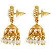 White Pear Top Jhumka Earrings with Dangles - Image 2