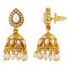 White Pear Top Jhumka Earrings with Dangles - Image 3