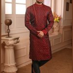maroon-jacquard-silk-kurta