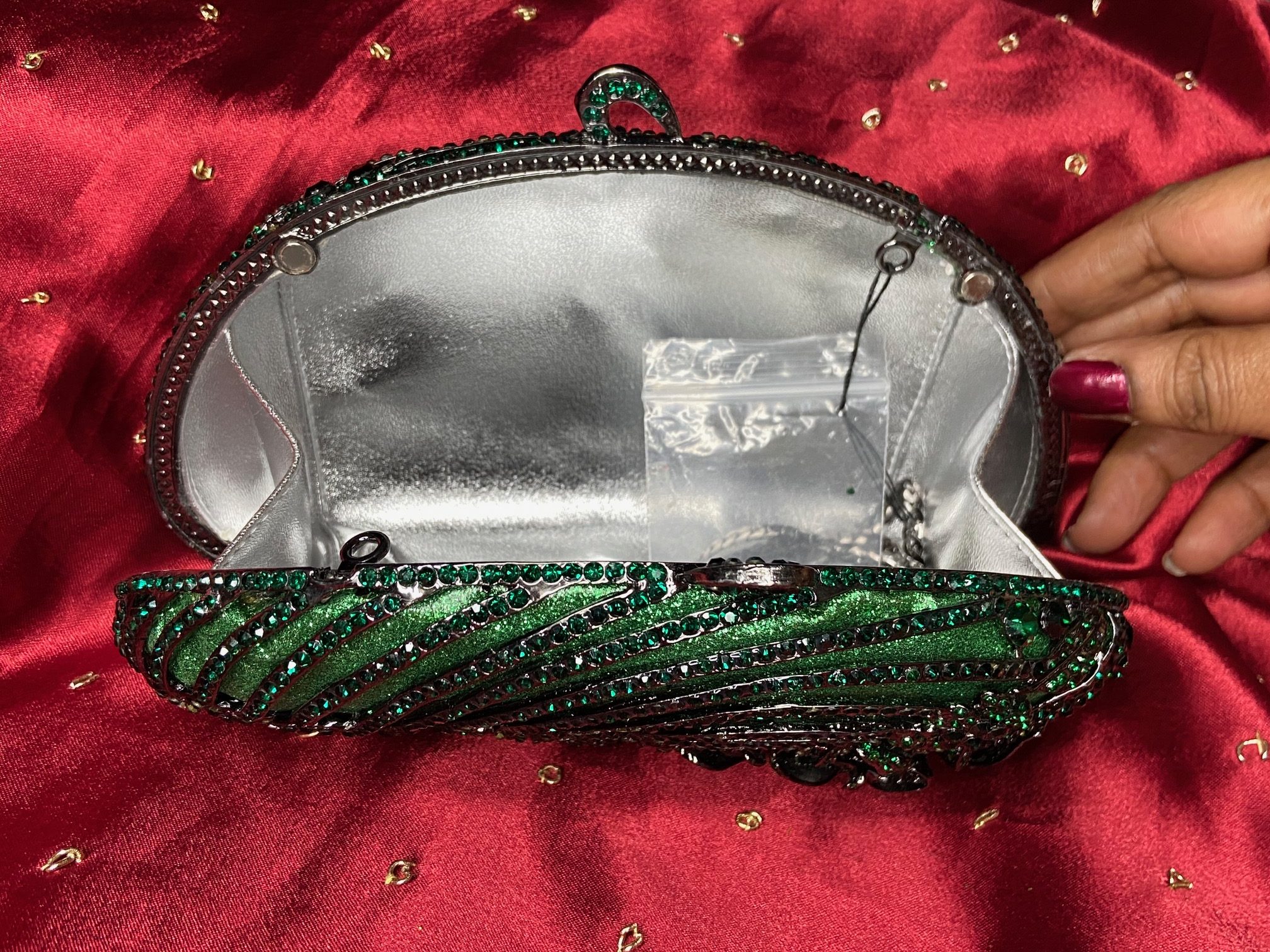 Green Clutch with Black Rhinestones