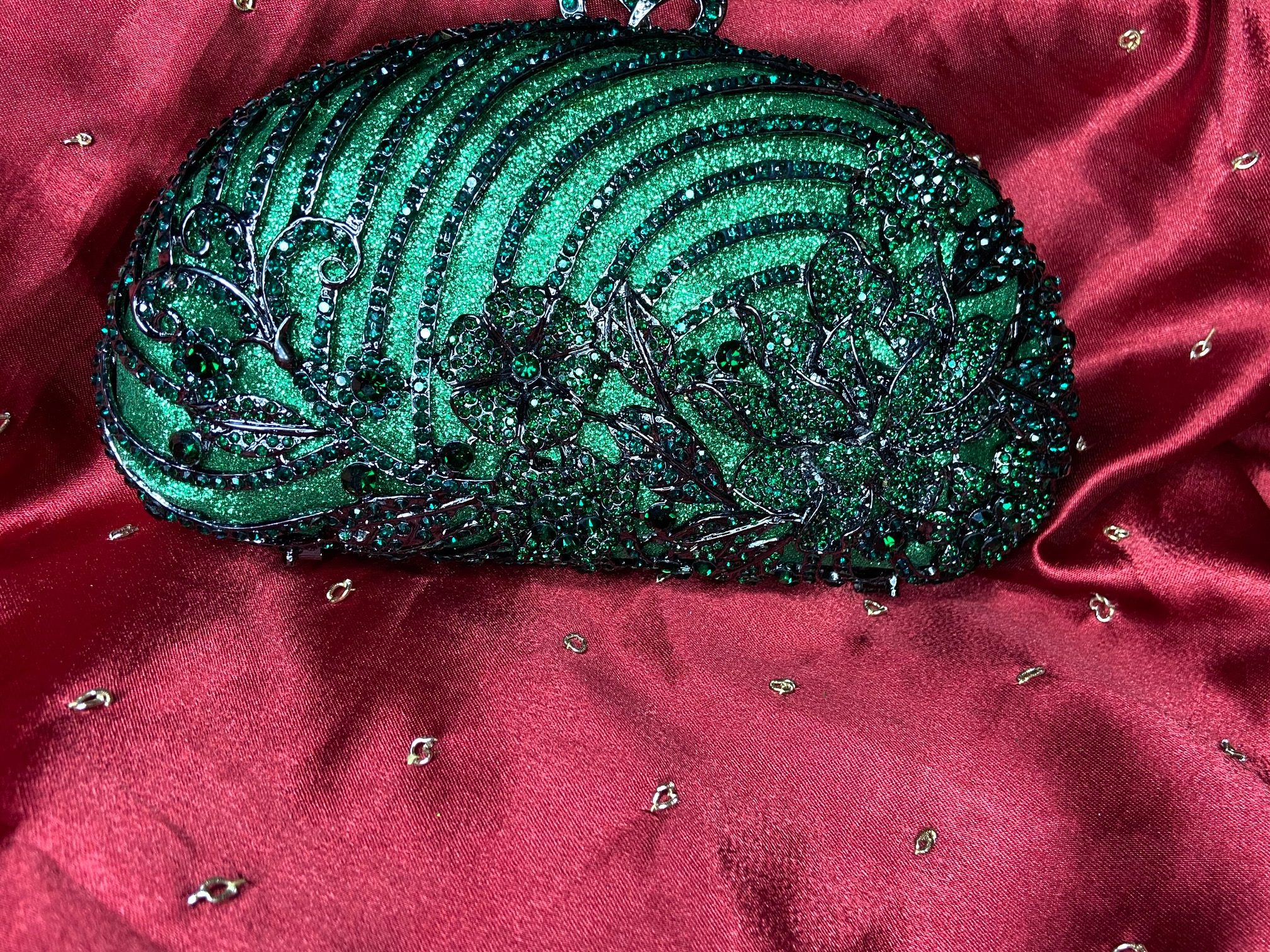 Green Clutch with Black Rhinestones