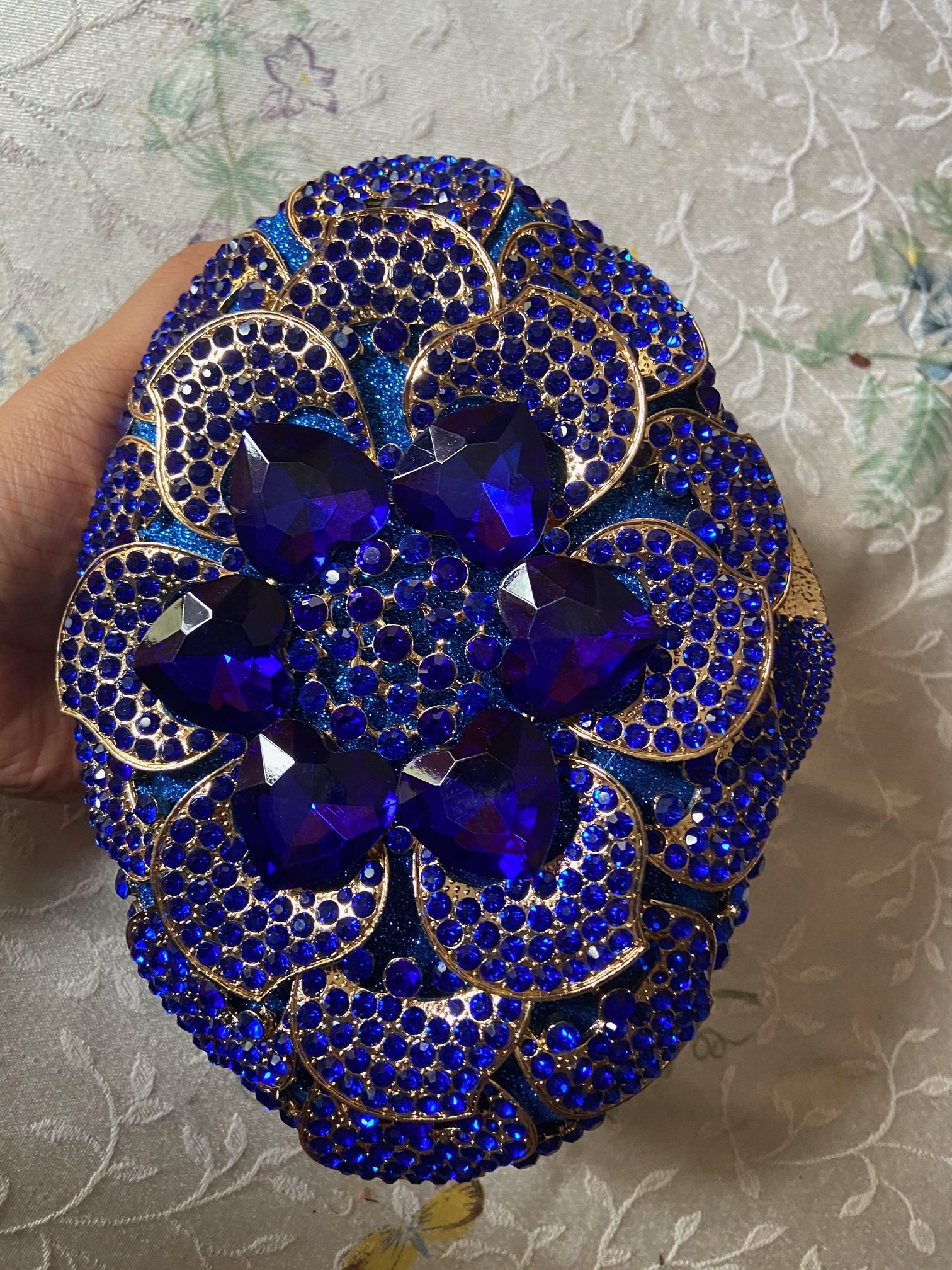 Blue Crystal Rose Clutch