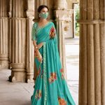 turquoise-georgette-saree