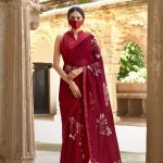 burgundy-georgette-saree