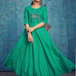 turquoise-striped-anarkali-kurti