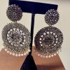 White Chandabali Earrings with Stones - Image 2