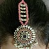 Baby Pink Bahubali Earring Set with Mang Tikka - Image 2