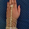 Square Stone Hand Chain with Faux Pearls - Image 2