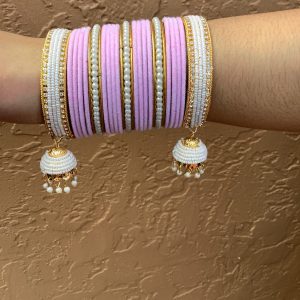 Pink Velvet Jhumka Bangle Set