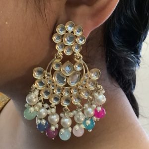 Multicolor Kundan Chandabali Earrings