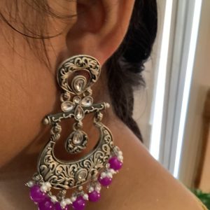 Silver – Purple Antique Temple Earrings