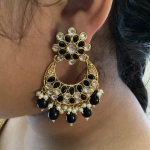 Black Stone Chandabali Cutout Earrings