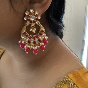 Magenta Stone Chandabali Cutout Earrings