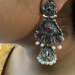 Silver – Purple Antique Temple Jhumka