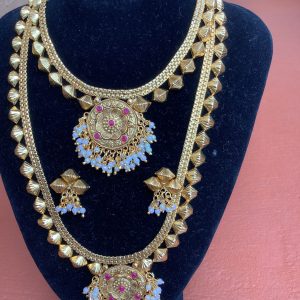 Red Shell Necklace Set with Faux Pearls