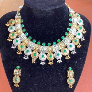 Silver and Gold Green Necklace Set