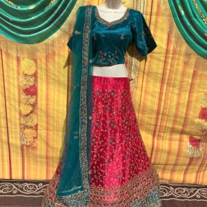 Blue and Pink Net Lehenga Choli with Dupatta