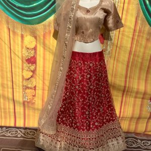 Red and Cream Net Lehenga Choli  with Dupatta