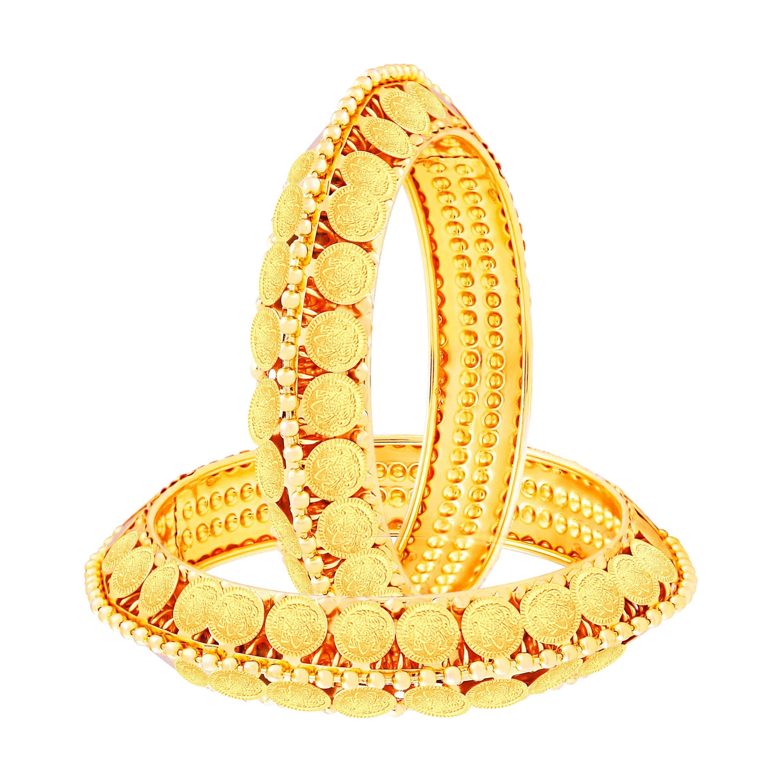 Laxmi Coin Bangle Set of 2 with Beaded Center - Image 2