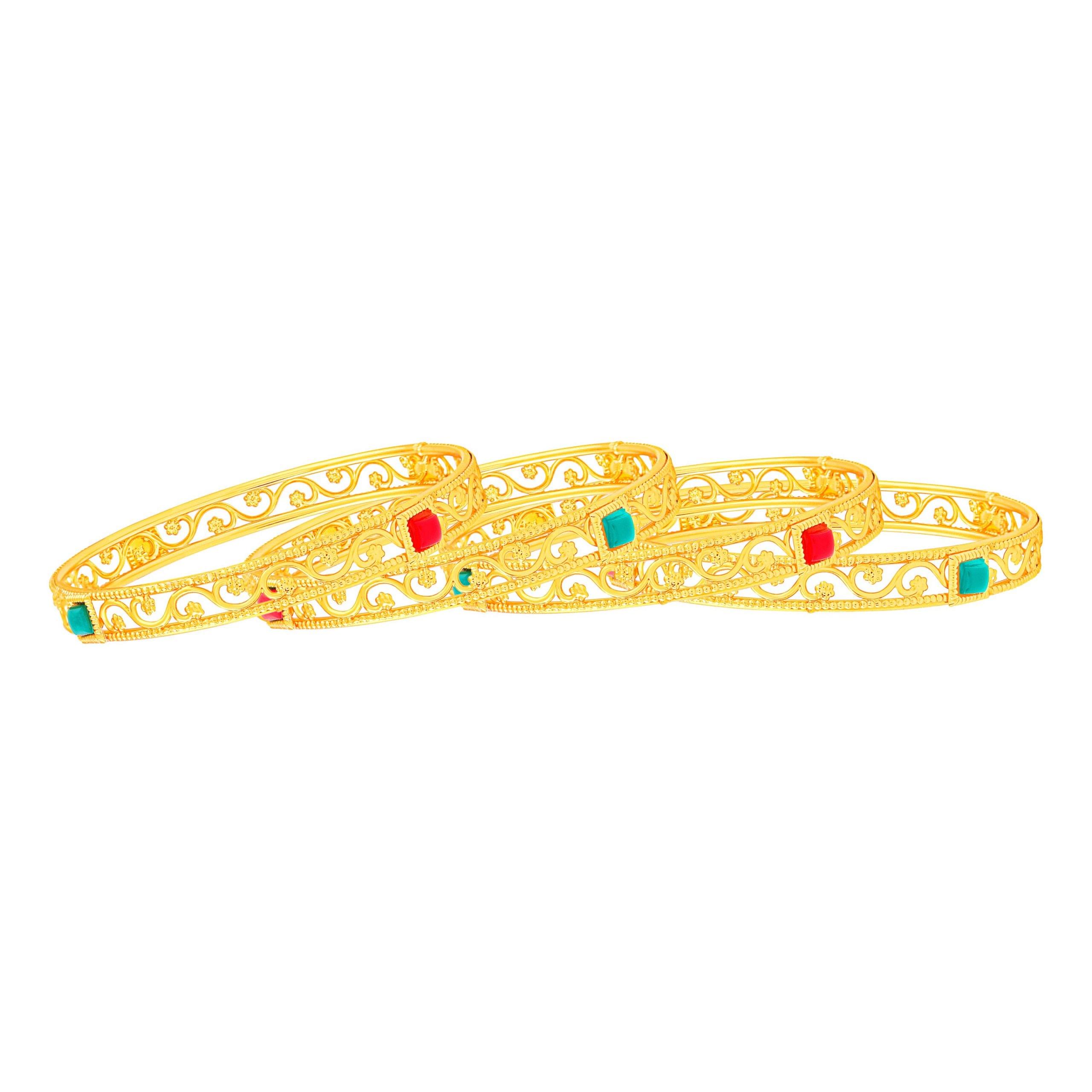 Gold Plated Bangles with Red and Green Stones - Image 2