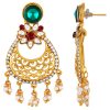Gold Cutout Chandbali Earrings with Floral Accent - Image 3