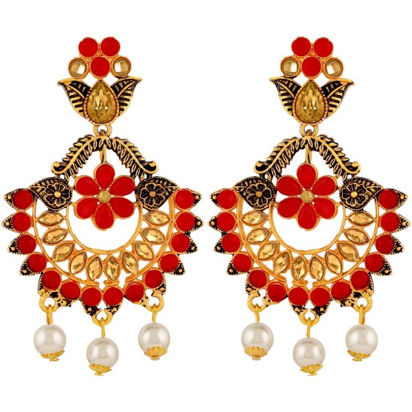 red-floral-kundan-earrings