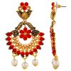 Red Floral Kundan Earrings with Cutout - Image 3