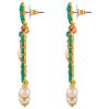 Turquoise Pearl Drop Kundan Earrings - Image 2