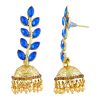 Blue Jhumka Earrings with Dangling Faux Pearls - Image 4