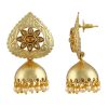 Gold Zinc Jhumka Earrings with Faux Pearl - Image 3