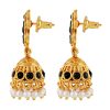 Black Flower Design Jhumka Earrings with Dangles - Image 2