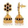Black Flower Design Jhumka Earrings with Dangles - Image 3