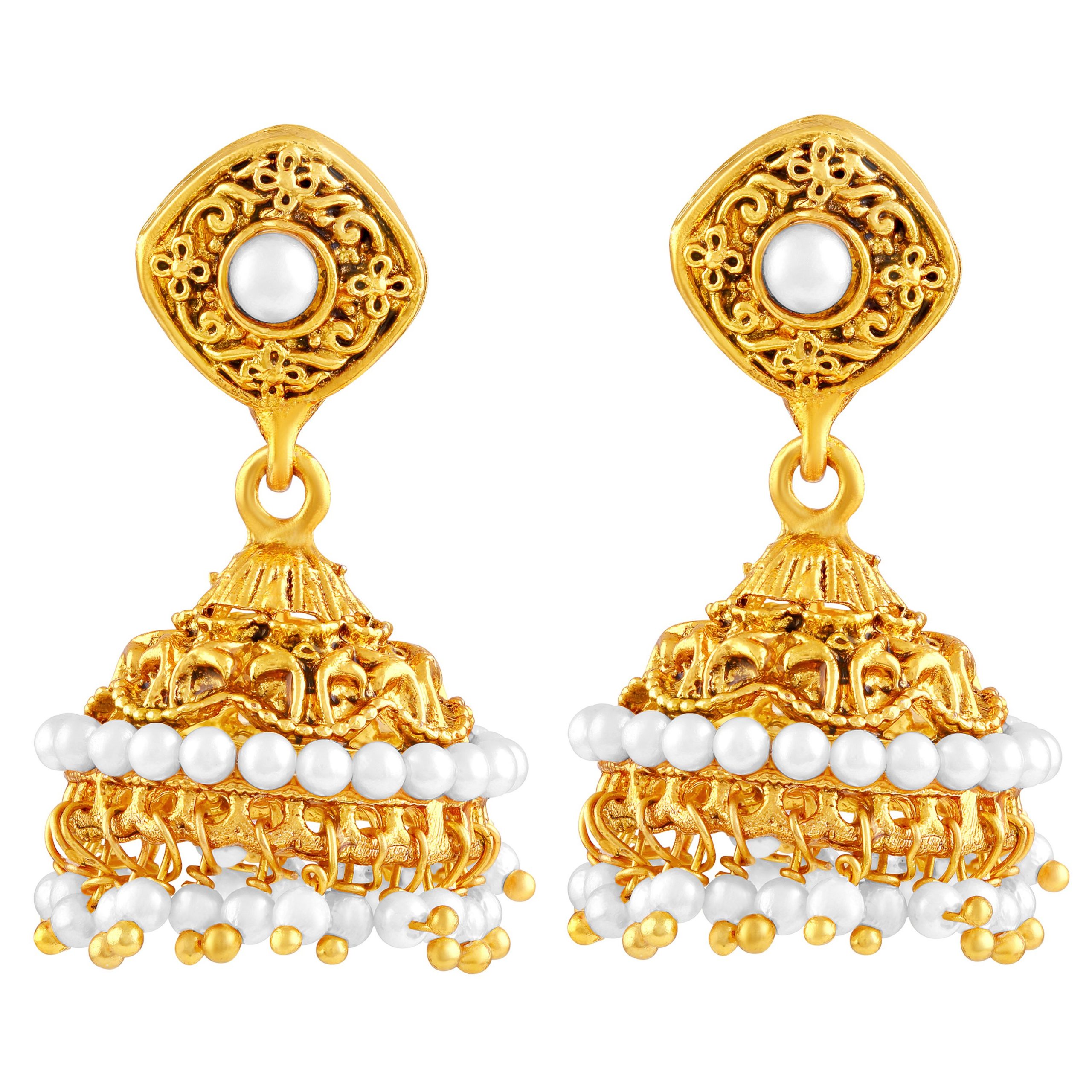Square Top Jhumka with Dangling Stones - Shafalie’s Fashions