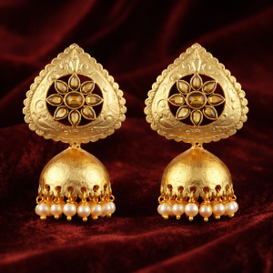 Gold Zinc Jhumka Earrings with Faux Pearl