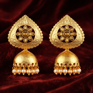 Gold Zinc Jhumka Earrings with Faux Pearl