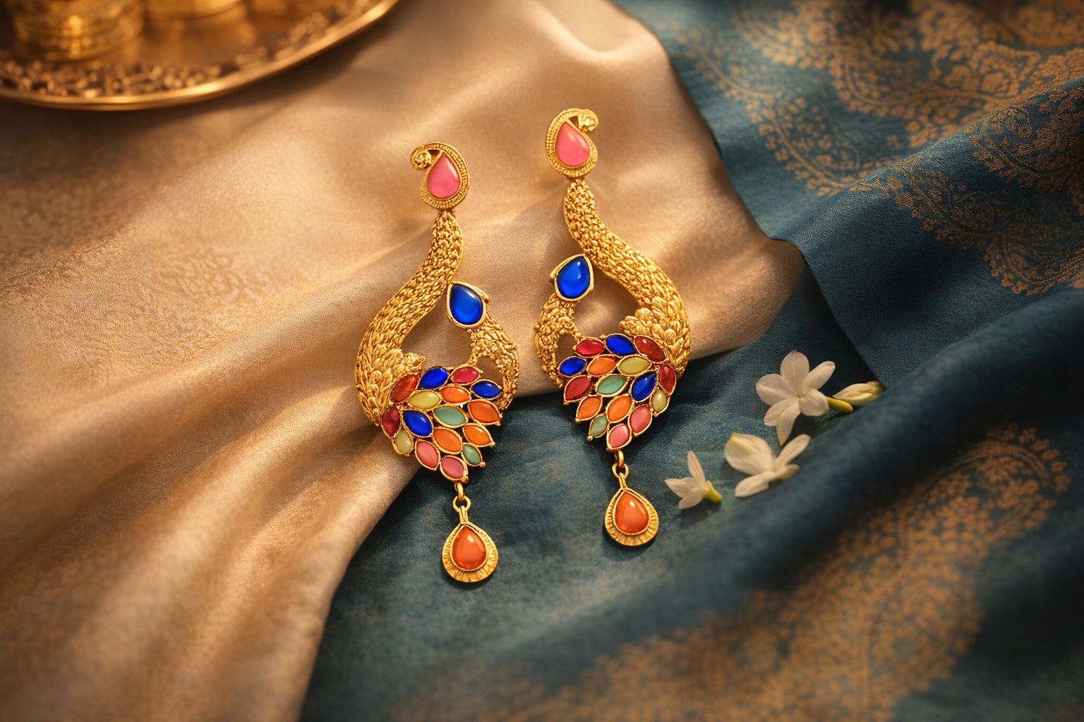 Multicolor Gold Tone Earrings with Dangle