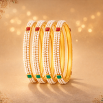 Pearl Studded Gold Bangle Set with Enamel Stones