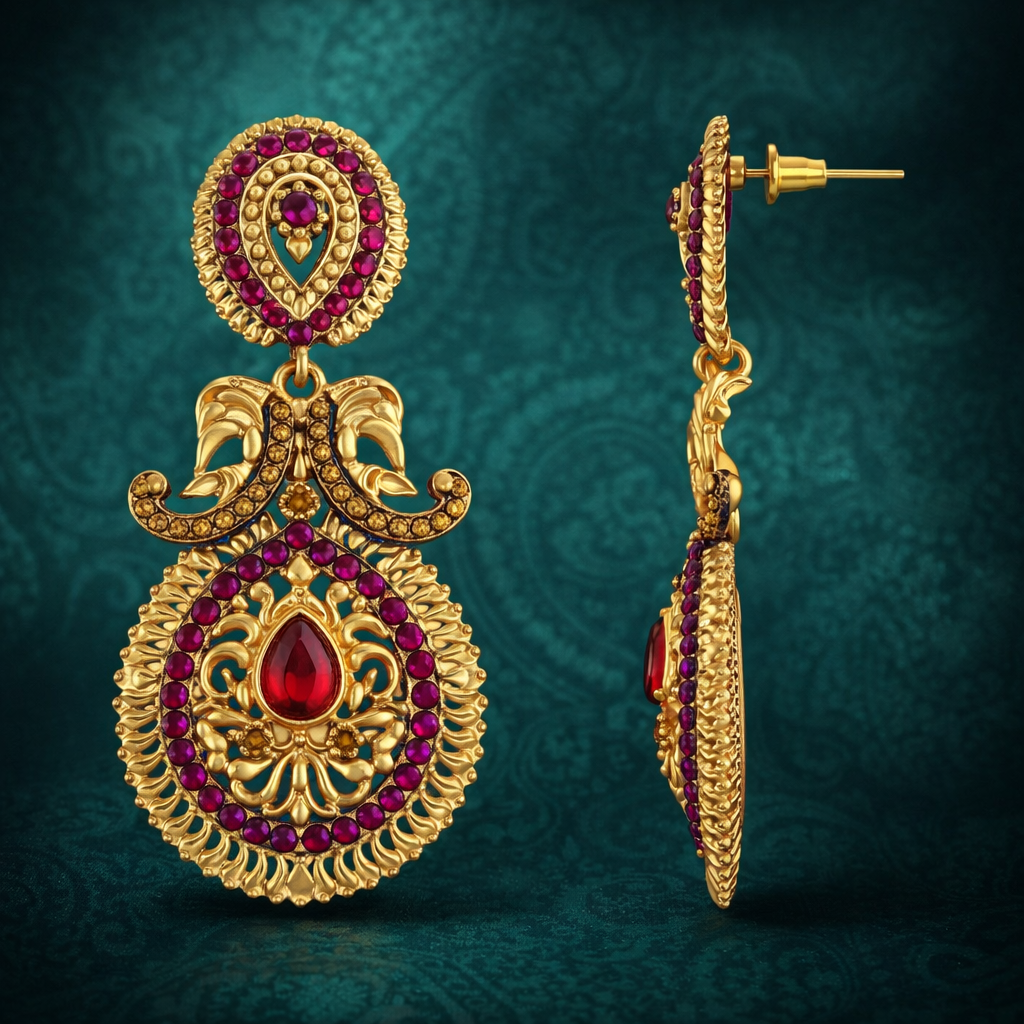 Ruby and Magenta Dangle Earrings