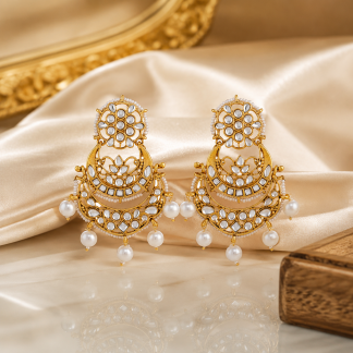 White Dangle and Gold Plated Earrings