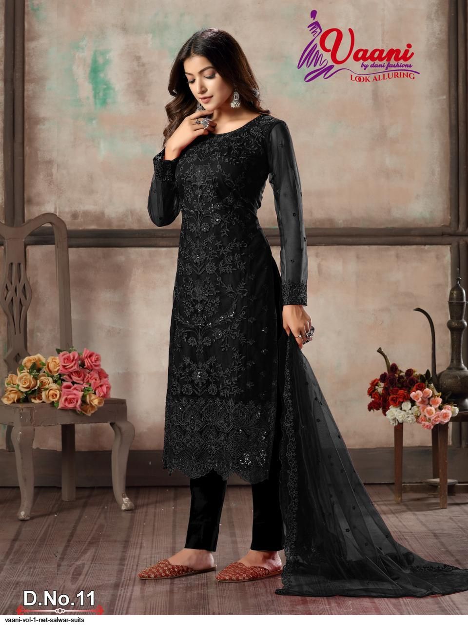 Black Net Salwar Suit - Shafalie's Fashions