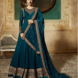 Teal Designer Georgette Gown with Stone Work