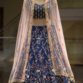 Navy Blue Floral Pattern Lehenga Choli