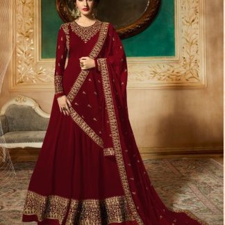 Red Designer Georgette Gown with Stone Work