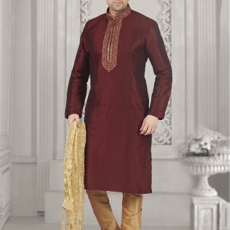burgundy-elaborate-neckline-kurta