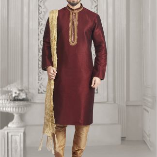burgundy-banarasi-silk-kurta