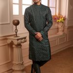 green-jacquard-silk-kurta