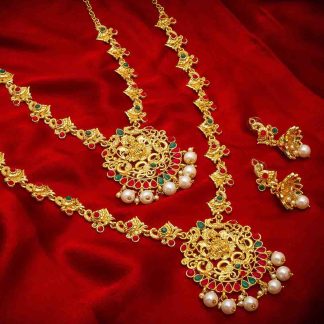 Gold Plated Red and Green Rhinestone Necklace