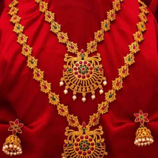 Gold Plated Necklaces with Red and Green Rhinestones