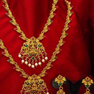 Gold Plated Lakshmi Necklace with Rhinestones